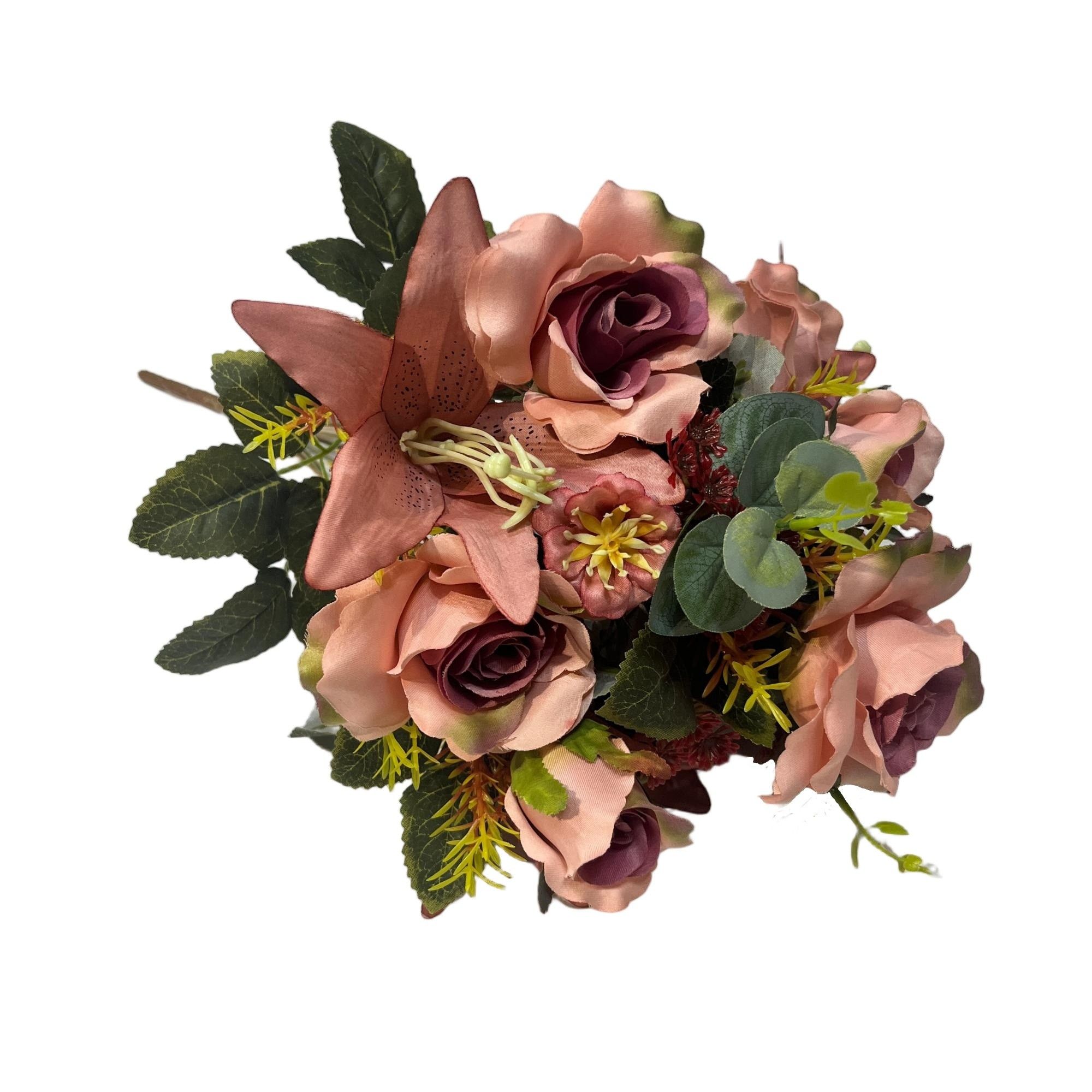 Artificial Rose Lily Bouquet 12 Branches 46cm Height YSB25133